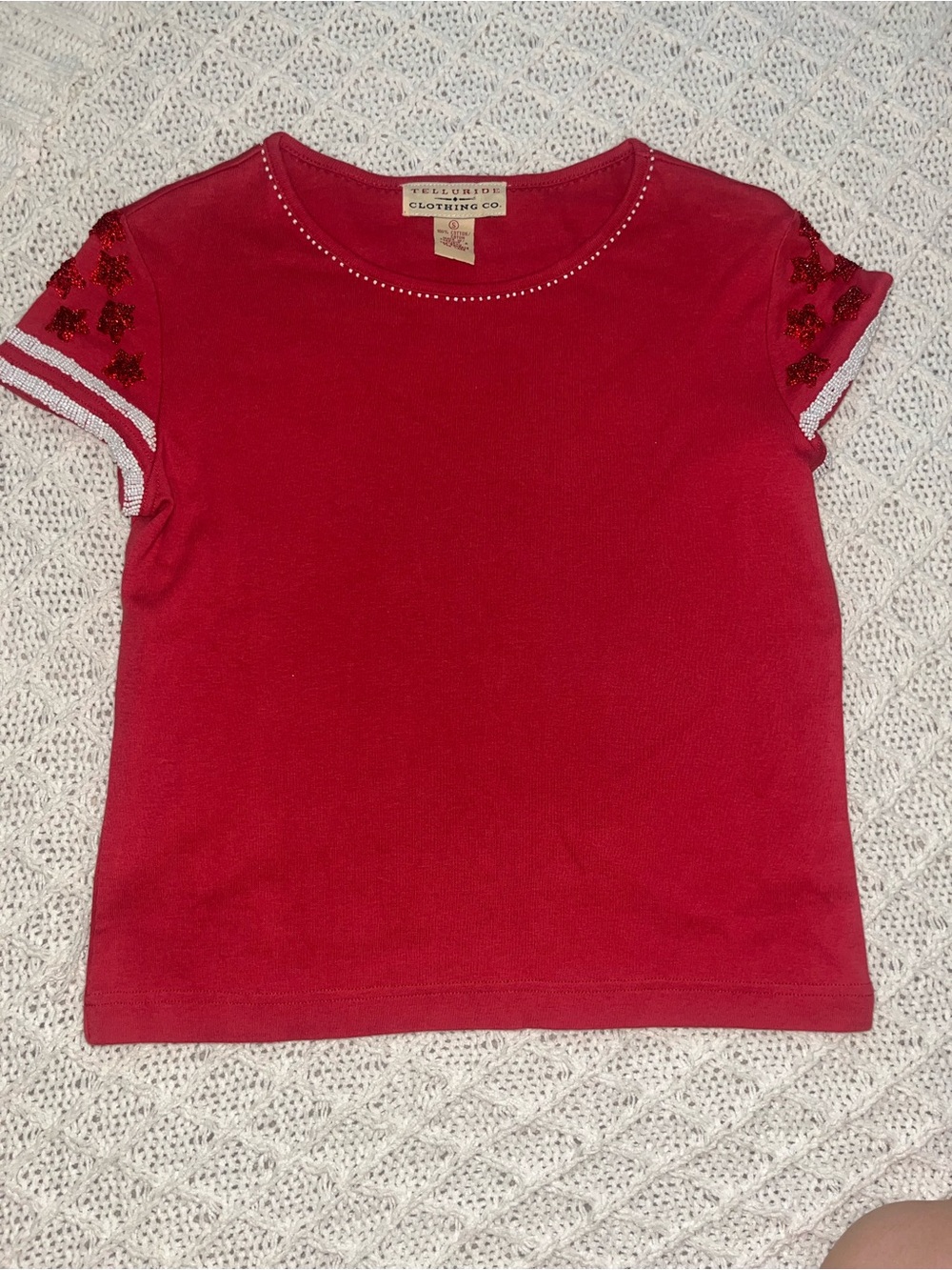 Vintage Y2K Red Beaded Star Top 100% Cotton